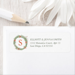 Wreath Bow Festive Classic Red & Green Address Return Address Label