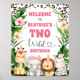 Wreath Cheetah Print Safari Birthday Welcome Sign
