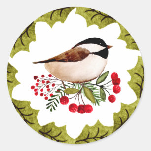 Wreath Chickadee Christmas Sticker