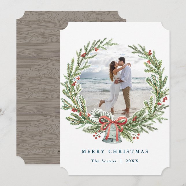 Wreath Christmas Photo Card (Front/Back)