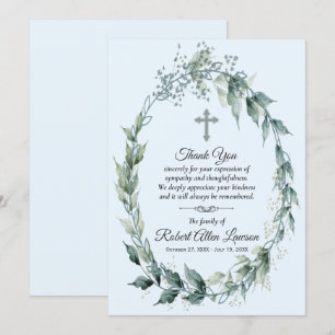 Wreath Cross Funeral Memorial Thank You Cards