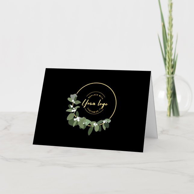 Wreath Custom Corporate logo Real Gold Foil  Holiday Card (Front)