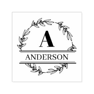 Wreath Custom Family Name Initial Monogram Self-inking Stamp