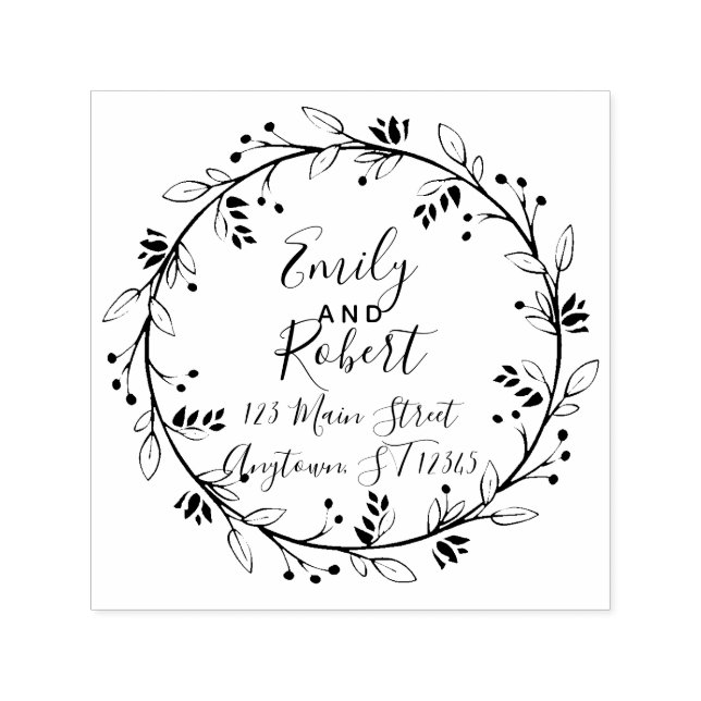 Wreath Customisable Wedding Return Address Stamp (Design)