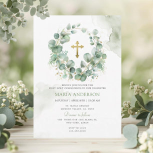 Wreath Eucalyptus Greenery First Holy Communion  Invitation