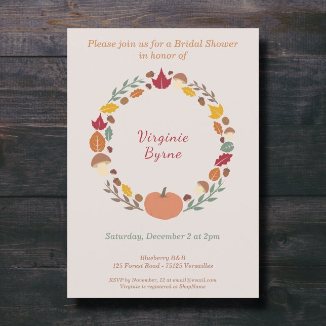Wreath & Fall Bridal Shower Invitation (Fall Bridal Shower Invitation)