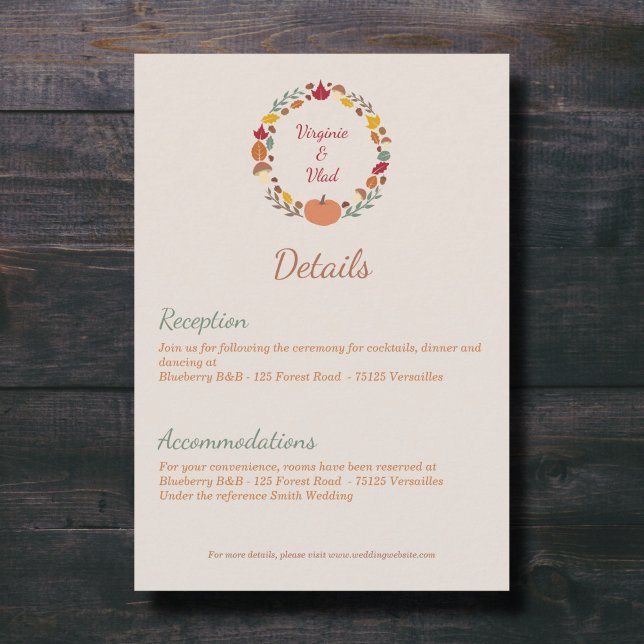 Wreath & Fall Wedding Details Enclosure Card (Wreath & Fall Wedding Details Enclosure Card)