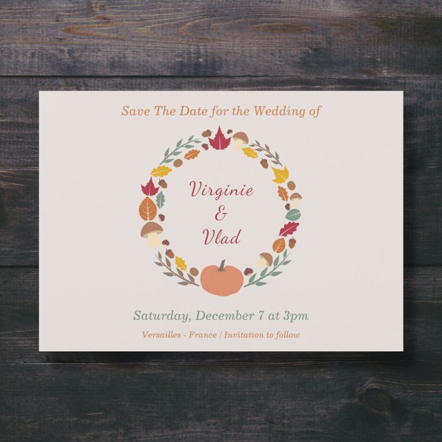 Wreath & Fall Wedding Save The Date Invitation (Wreath & Fall Wedding Save The Date Invitation - Front)