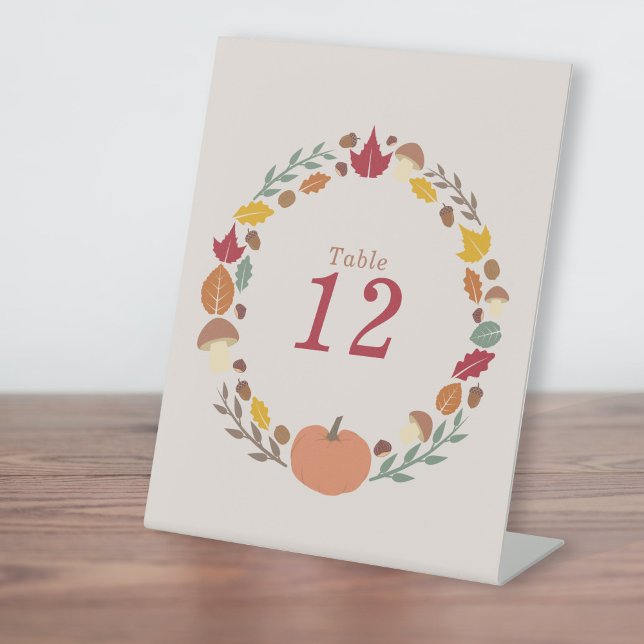 Wreath & Fall Wedding Table Numbers Pedestal Sign (Wreath & Fall Wedding Table Numbers Pedestal Sign)