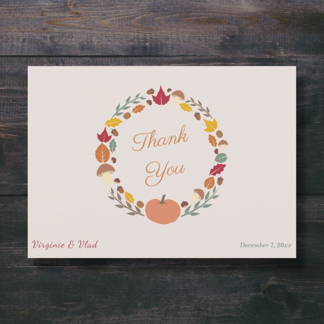 Wreath & Fall Wedding Thank You Card (Fall Wedding Thank You Card - Front)