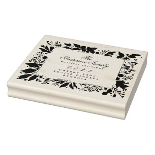 Wreath Family Name Return Address Rubber Stamp