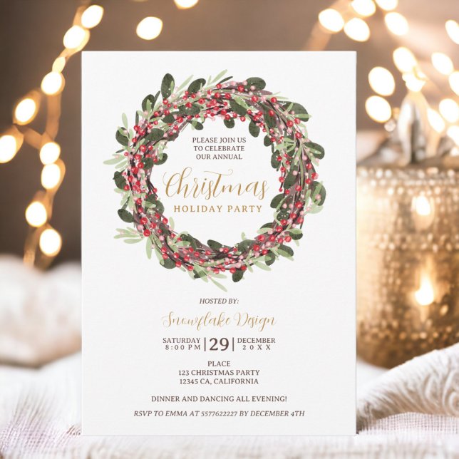 Wreath festive gold corporate Christmas Invitation (Wreath festive gold corporate Christmas Invitation)