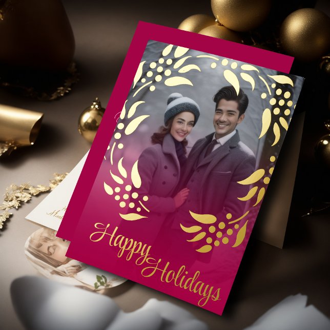 Wreath Frame and Your Photo Foil Holiday Card (Creator Uploaded)