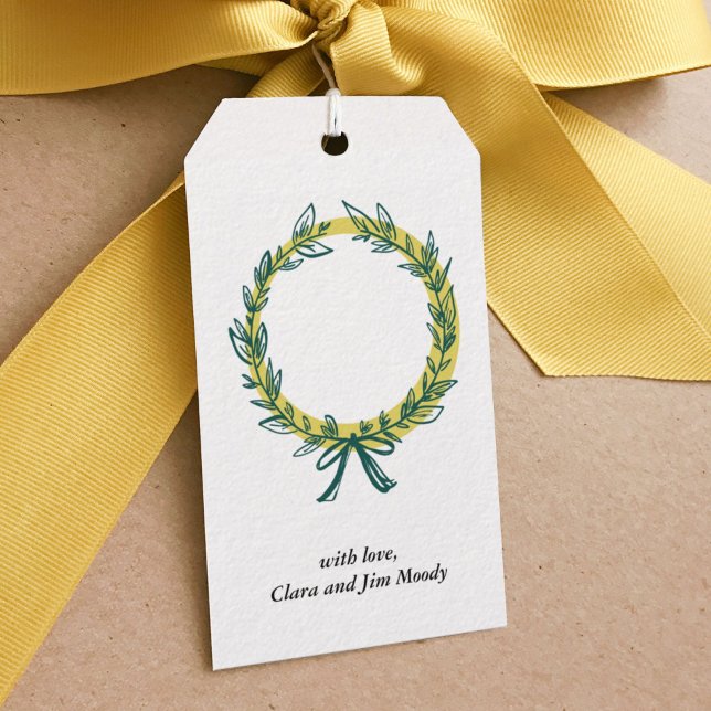 Wreath Frame Festive Holiday Gift Tags (Green wreath festive Christmas gift tags.)