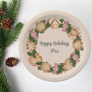 Wreath Gingerbread House Christmas Holiday Party  Paper Plate