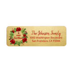 Wreath Gold Holiday Christmas Return Address Label