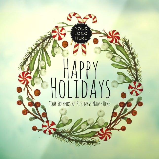 Wreath Happy Holidays Business Logo Window Cling (Sheet 3)