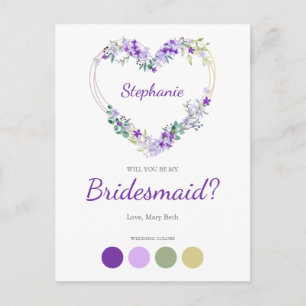Wreath Heart in Purple Shades Bridesmaids Proposal Invitation Postcard