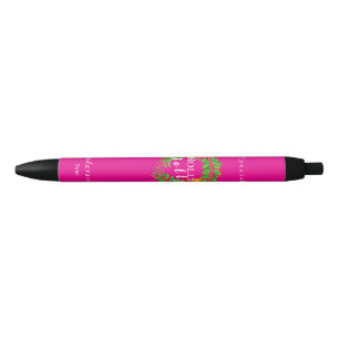 Wreath Holly Jolly Family Hot Pink Black Ink Pen