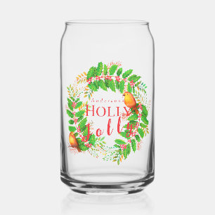 Wreath Holly Jolly Family Light Teal Can Glass