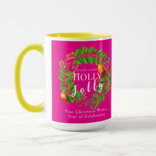 Wreath Holly Jolly Family Pink Mug