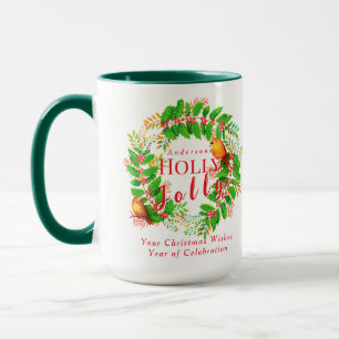 Wreath Holly Jolly Family White Mug