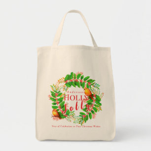 Wreath Holly Jolly Family White Tote Bag