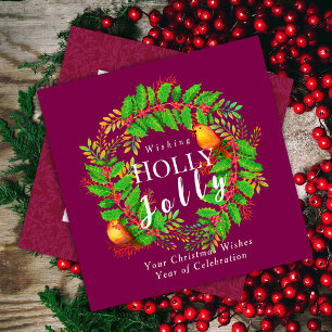Wreath Holly Jolly Family Wine Holiday Card