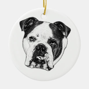 Wreath-Hung Bulldog Keepsake Ceramic Ornament