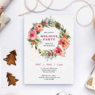 Wreath Joy Botanical Christmas Party Invitation