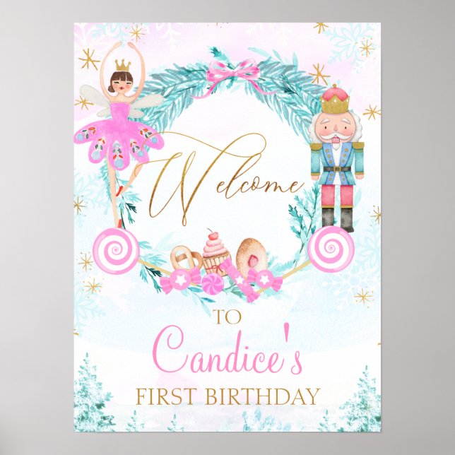 Wreath Land of Sweets Nutcracker Birthday Welcome Poster (Front)