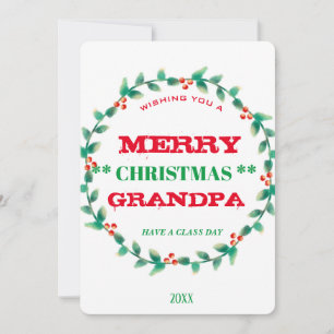 Wreath Merry Christmas Grandpa Personalised Holiday Card