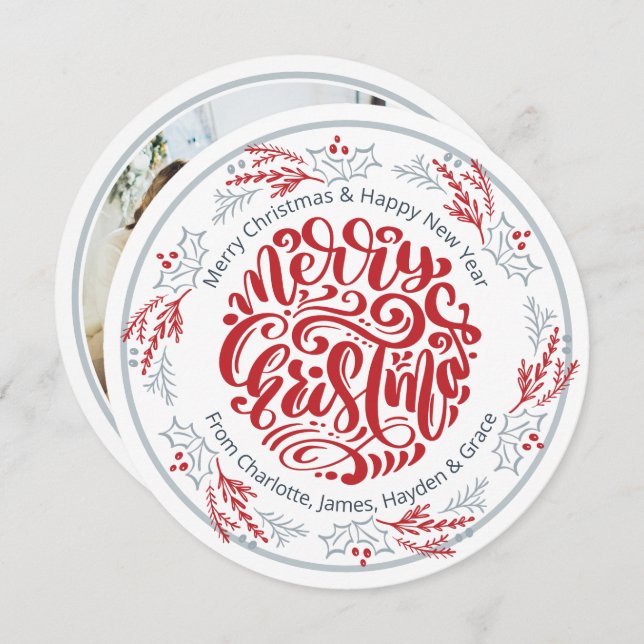 Wreath Merry Christmas Personalised Photo Holiday Card (Front/Back)