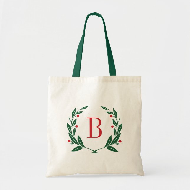 Wreath Monogram Holiday Tote Bag (Front)