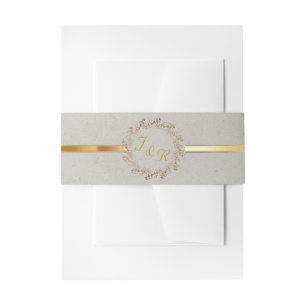 Wreath Monogram & Ribbon - Beige Invitation Belly Band