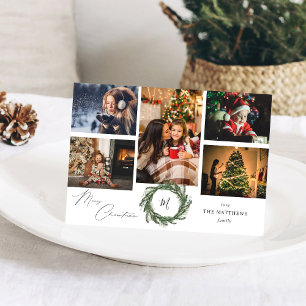 Wreath Monogram Rustic 5 Photo Merry Christmas