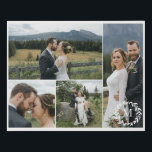 Wreath Monogram Wedding Photo Collage Faux Canvas Print<br><div class="desc">Romantic faux canvas to which you can add four of your wedding photos in different dimensions with your initial inside a berry wreath in the bottom right corner. Photo collage faux canvas personalised with wedding photos and monogram.</div>