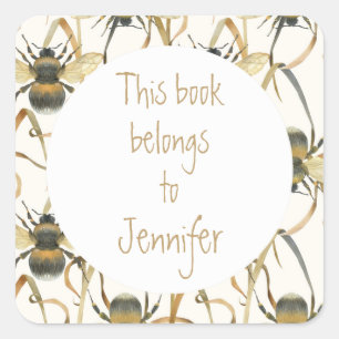  Wreath of Bees Custom Library Book Plate Square Sticker