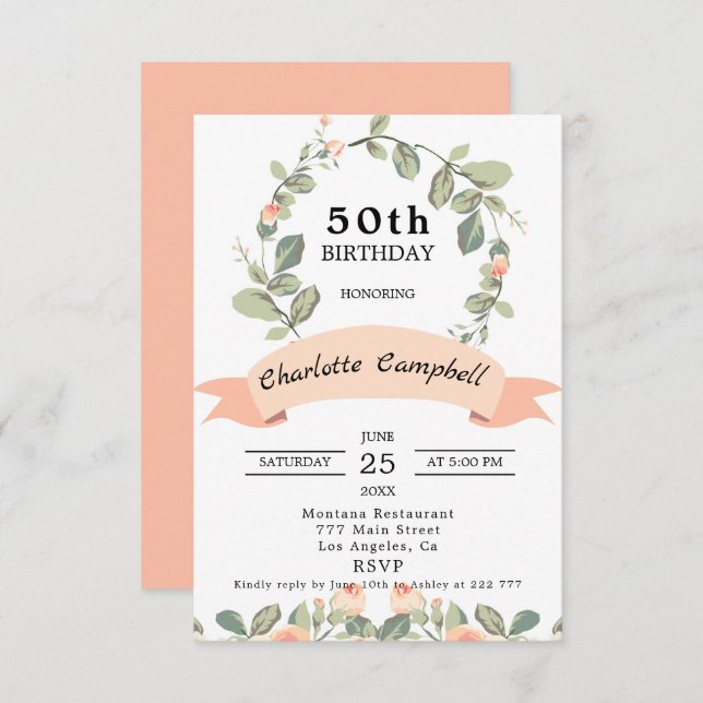 Wreath of Blush Roses Birthday Invitation (Front/Back)