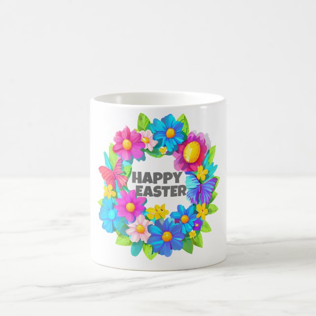 Wreath of Colourful Easter Flowers Coffee Mug (Center)