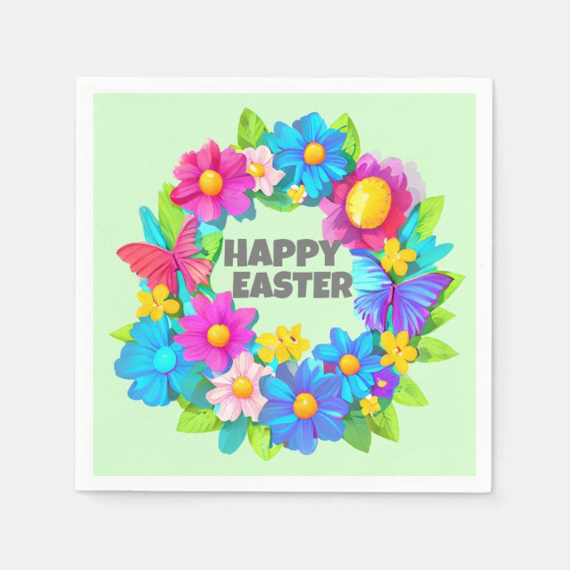 Wreath of Colourful Easter Flowers Napkin (Front)