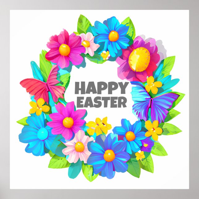 Wreath of Colourful Easter Flowers Poster (Front)