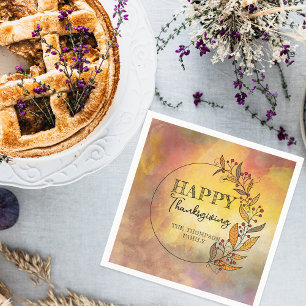 Wreath Of Doodle Leaves and Berries Thanksgiving  Napkin