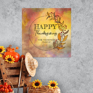 Wreath Of Doodle Leaves and Berries Thanksgiving  Poster