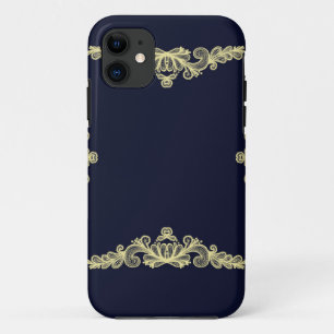 Wreath of Gold Flowers on Navy Blue iPhone 11 Case