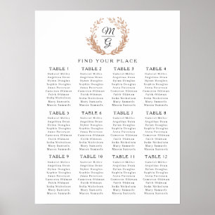 Wreath of golden foliage with a monogram. Wedding Poster