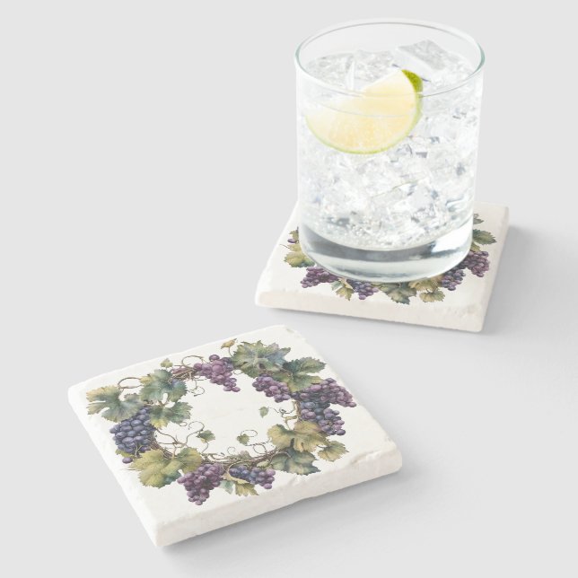 Wreath of Grapes Stone Coaster (Side)