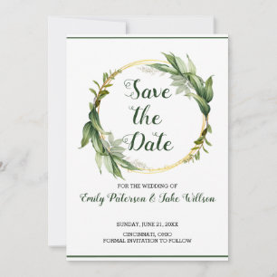 Wreath of Green Leaves Save The Date