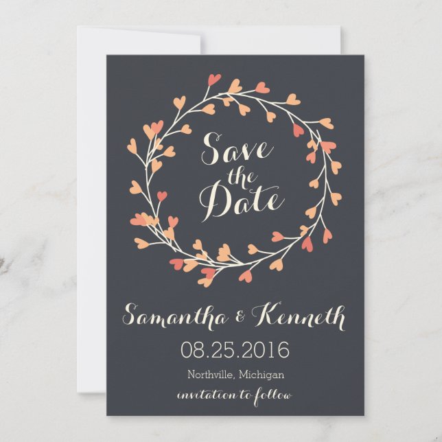 Wreath of Hearts Save the date card (Front)