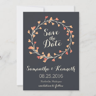 Wreath of Hearts Save the date card